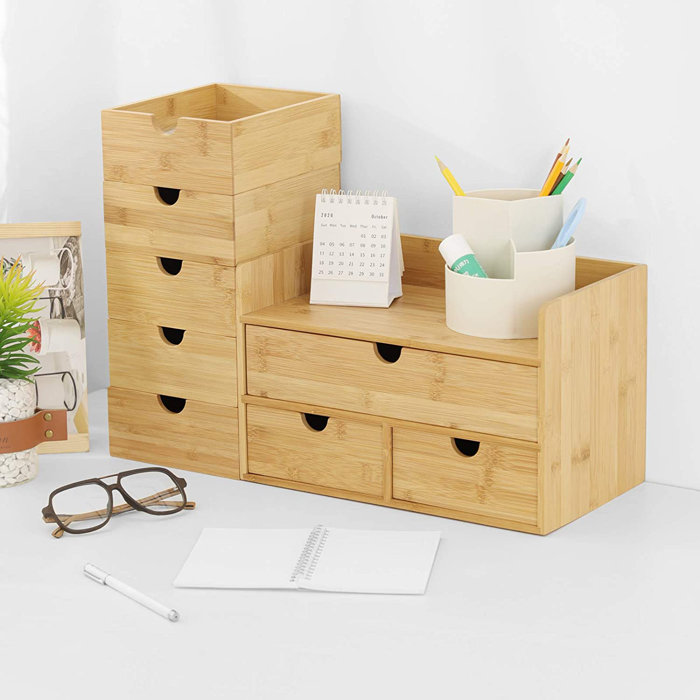 Inbox Zero Bamboo Desk Organizer, Mini Bamboo Desk Drawer Tabletop Storage Organization Box For